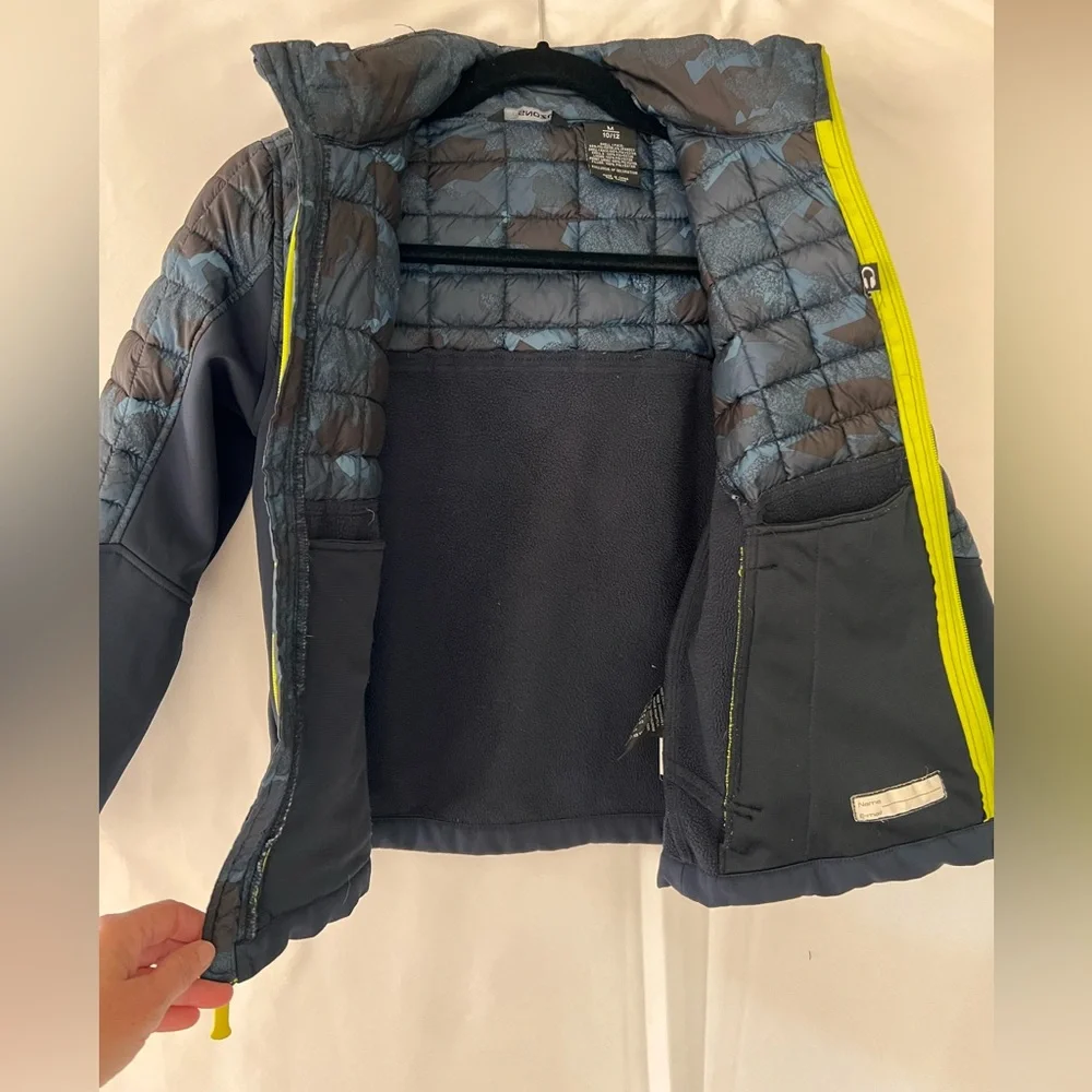 Snozu Boy's Fleece Lined Softshell Jacket Blue Camo Upper‎ Print Size M (10-12)
